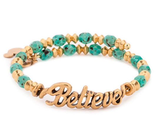 Alex and Ani - Disney Park Exclusive - Believe Wrap - Rafaelian Gold & Teal Resin Beads, Collector’s Bracelet, Gift for Her