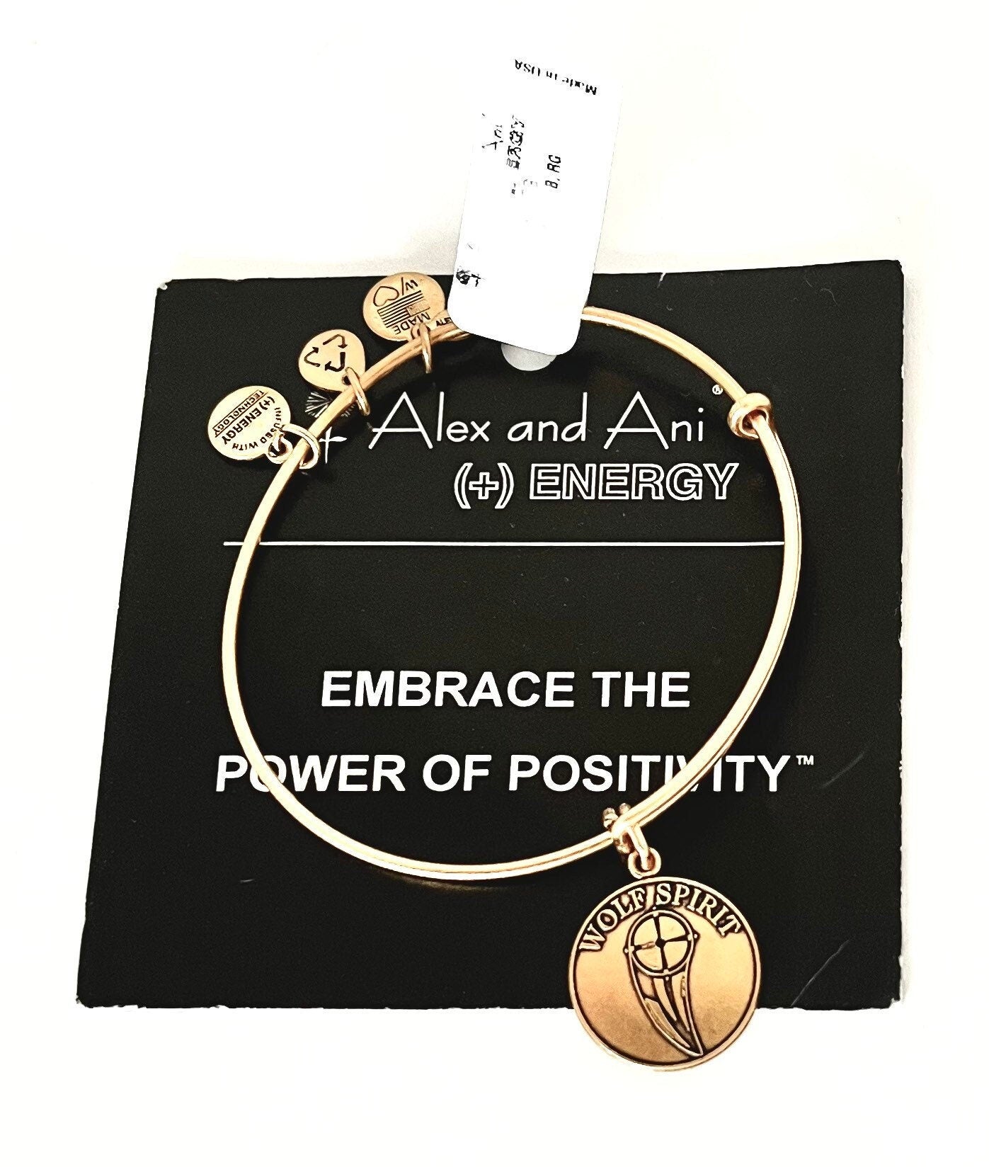 Alex and Ani - Wolf Spirit Charm Bangle Rafaelian Silver/Gold Finish Bracelet, Adjustable Slide On, Collector’s Gift For Her - NWT + Card