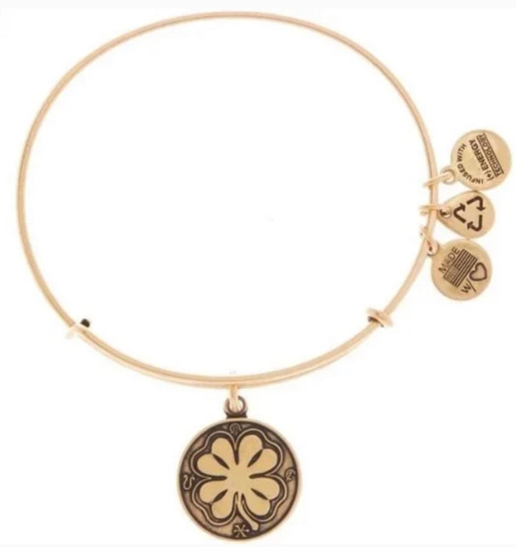 Alex and Ani - Four Leaf Clover Charm Bangle Bracelet in Rafaelian Silver/Gold, Prosperity • Blessings • Fortune, Collectors Gift for Her