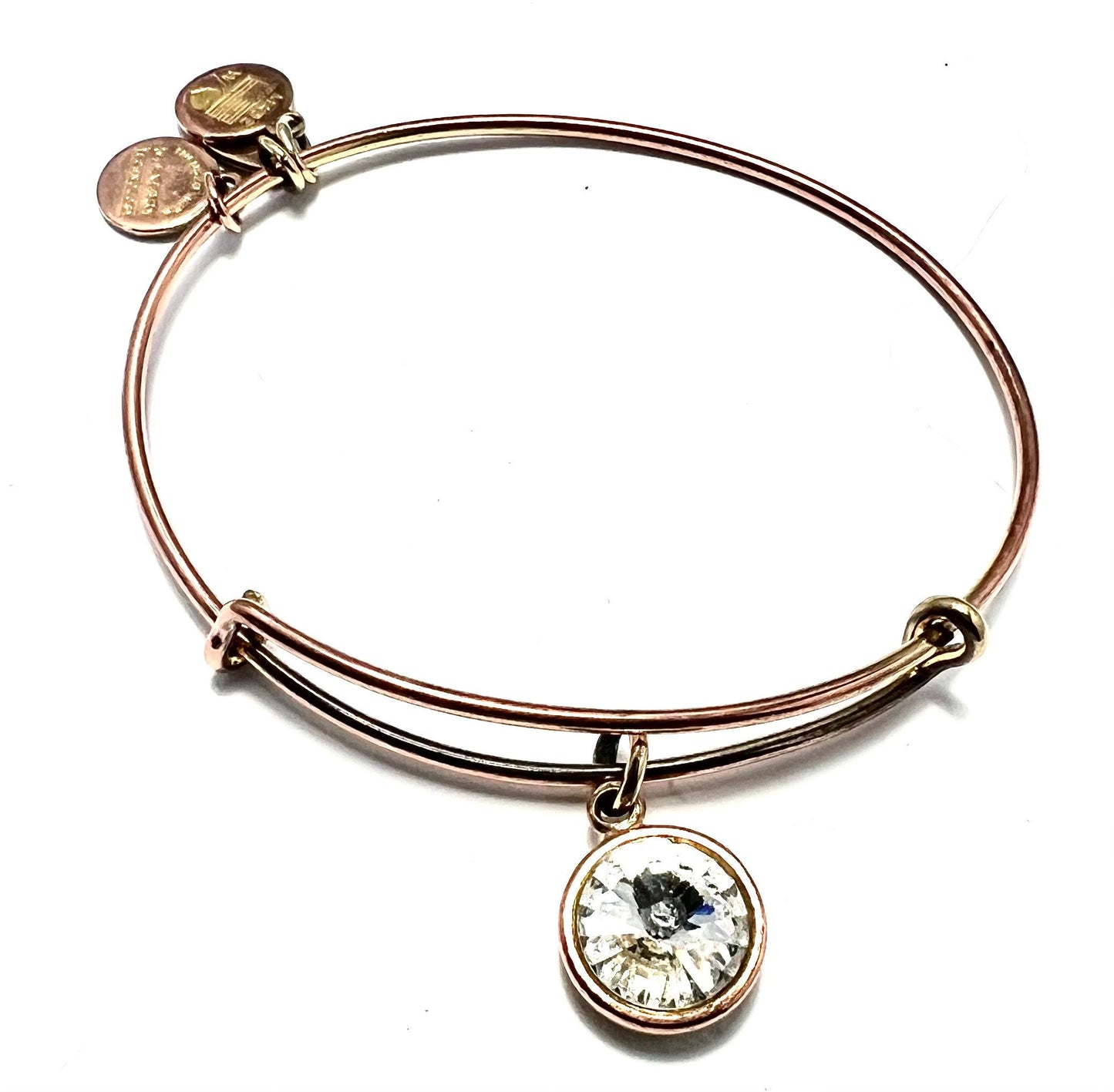 Alex and Ani - April Birthstone, Clear Crystal Charm Bangle, Tear Drop, Rafaian Silver, Stackable Bracelet, Collectable Gift for Her