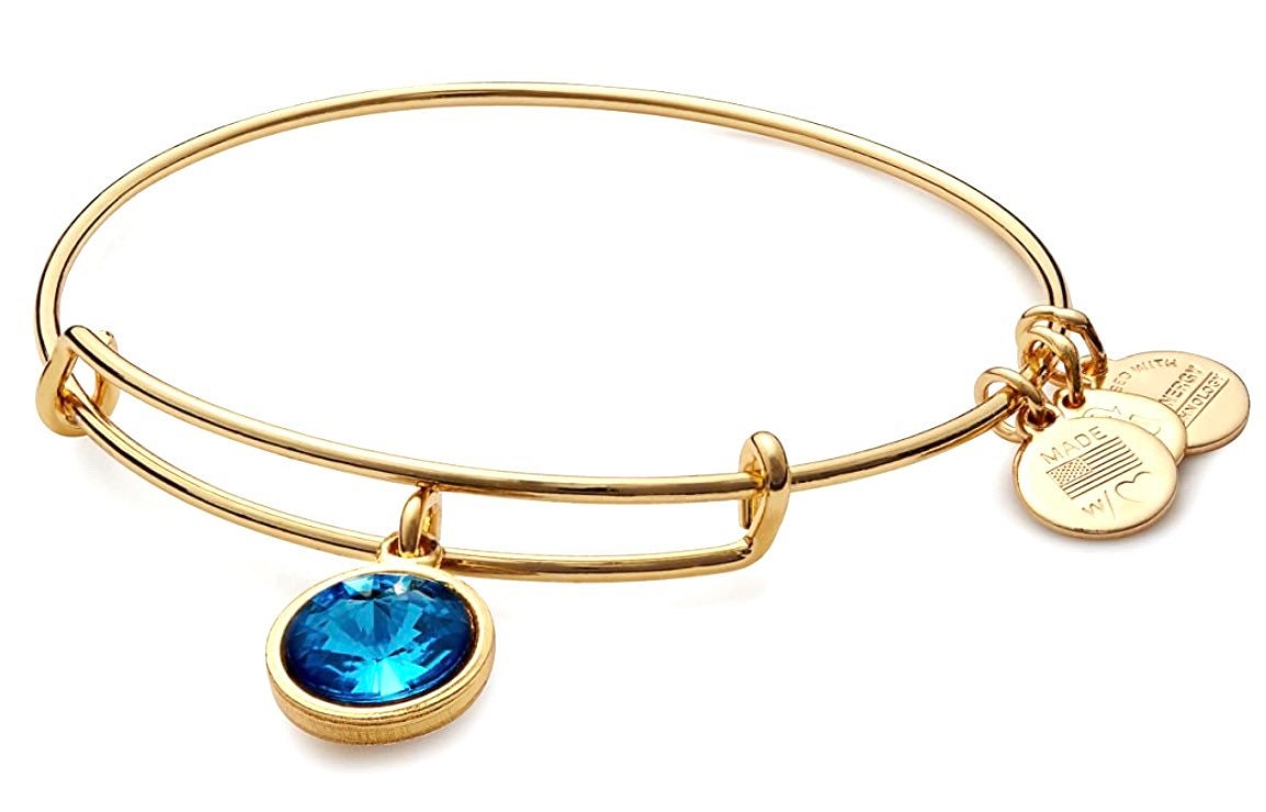 Alex and Ani - December Birthstone Blue Zircon Crystal Charm Bangle, Rafaelian Shiny Silver, Stackable Bracelet, Gift for Her