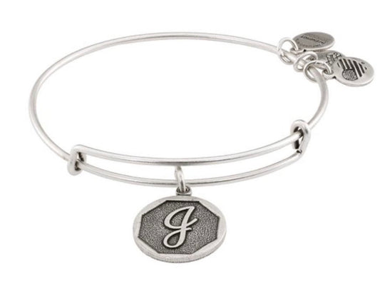 Alex and Ani - “J” Initial Bracelet Charm Bangle, Adjustable and Stackable, Rafaelian Gold/Silver, Collectors Gift, Retired Charm