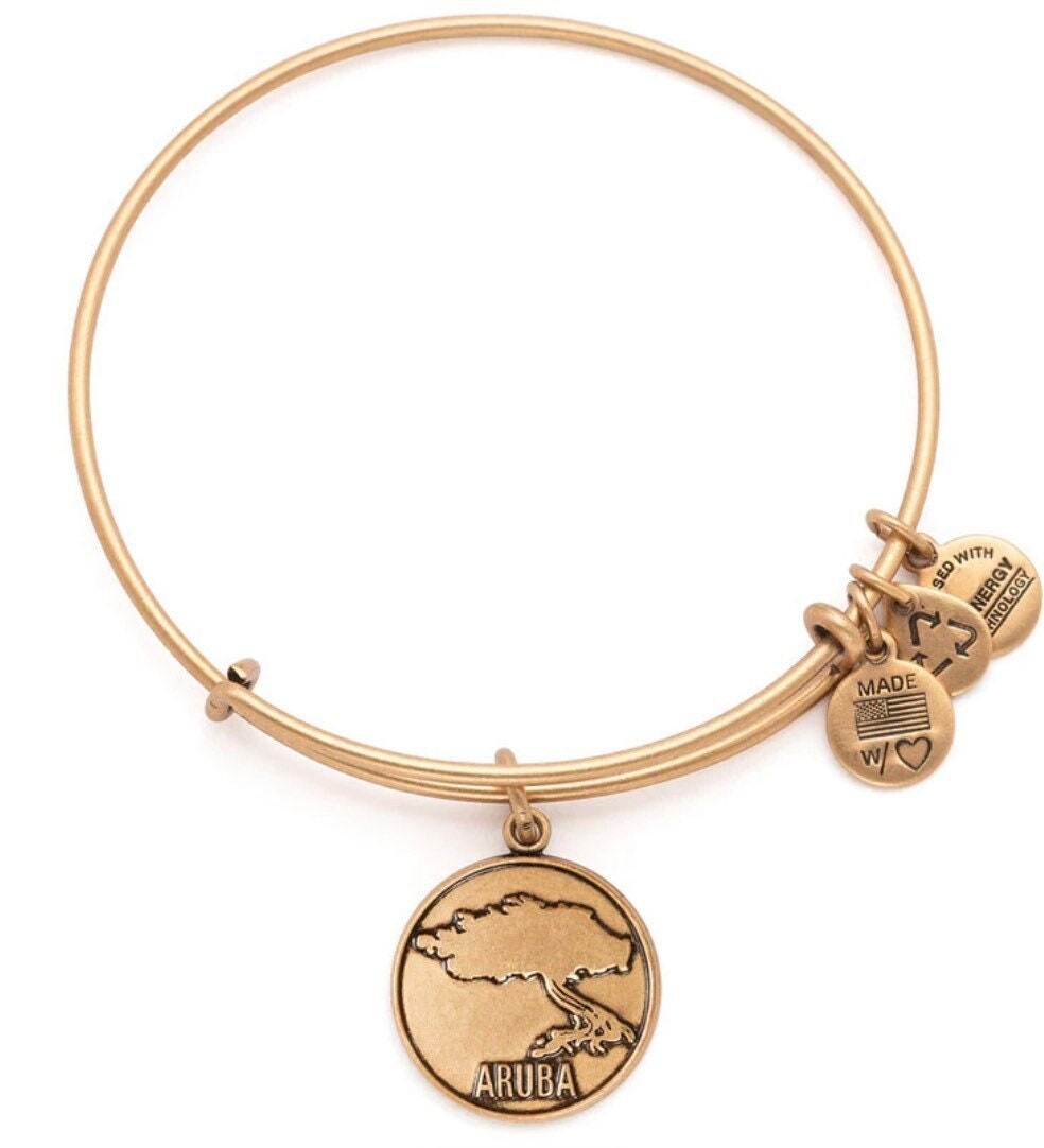 Alex and Ani - Destination Aruba Divi Tree Charm Rafaelian Gold/Silver Bangle Bracelet, Adjustable, Stackable, Collector’s Gift for Her