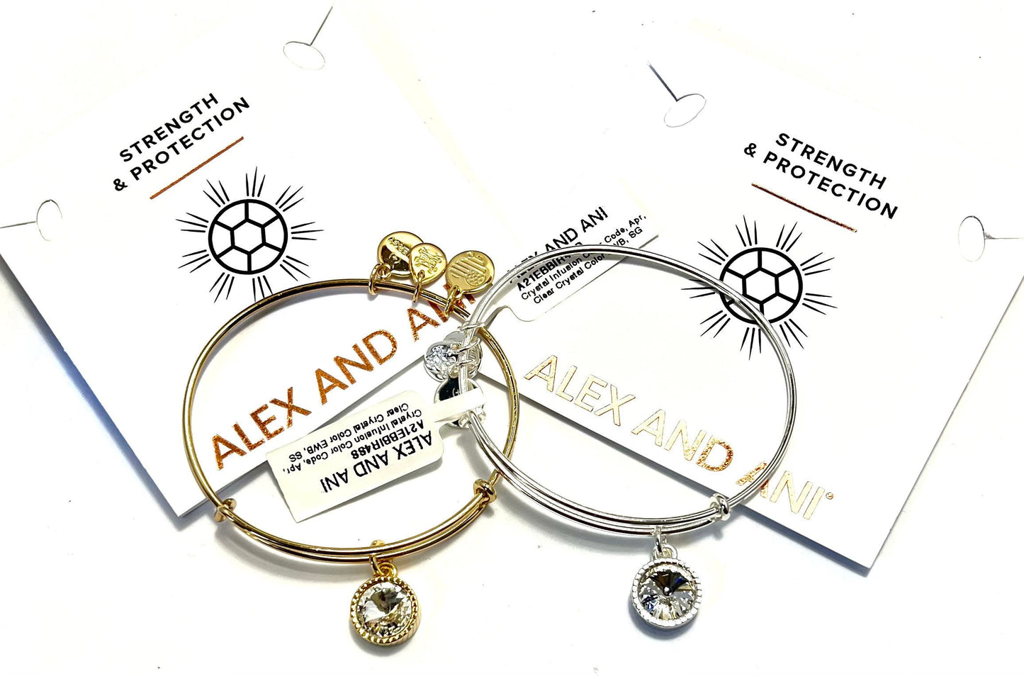 Alex and Ani - April Birthstone, Clear Crystal Charm Bangle, Rafaian Silver, Stackable Bracelet, NWT + Card, Gift for Her