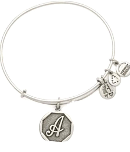 Alex and Ani - “A” Initial Bracelet Charm Bangle, Adjustable Stackable, Rafaelian Silver or Rafaelian Gold, Collectable Gift, Retired Charm