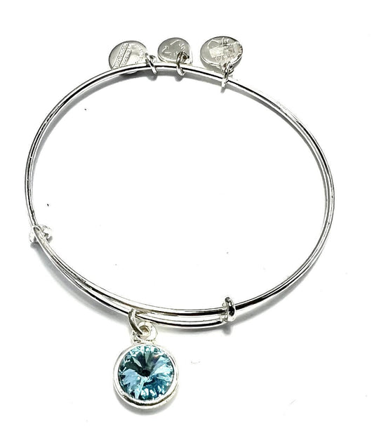 Alex and Ani - March Birthstone, Clear Aquamarine Crystal Charm Bangle, Rafaelian Shiny Silver/Gold/Rose Gold, Stackable, Gift for Her