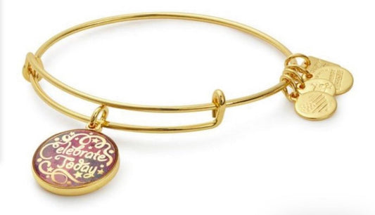 Alex and Ani - Celebrate Today in Shiny Gold, Positive Charm, Adjustable Bracelet, Bangle, Stackable, Collectable Gift for Her, NWOT