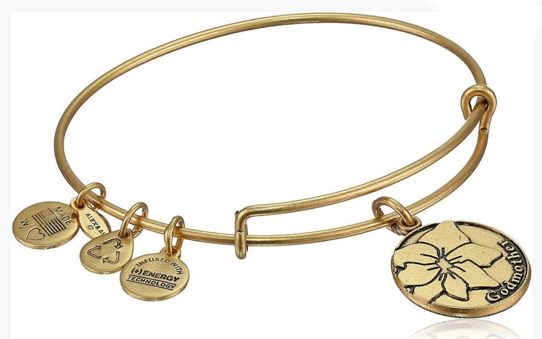 Alex and Ani - Gift for “Godmother” Charm Bangle Antique Rafaelian Gold/Silver®, Stackable Bracelet, 2 Styles, Collecting, Mother’s Day Gift