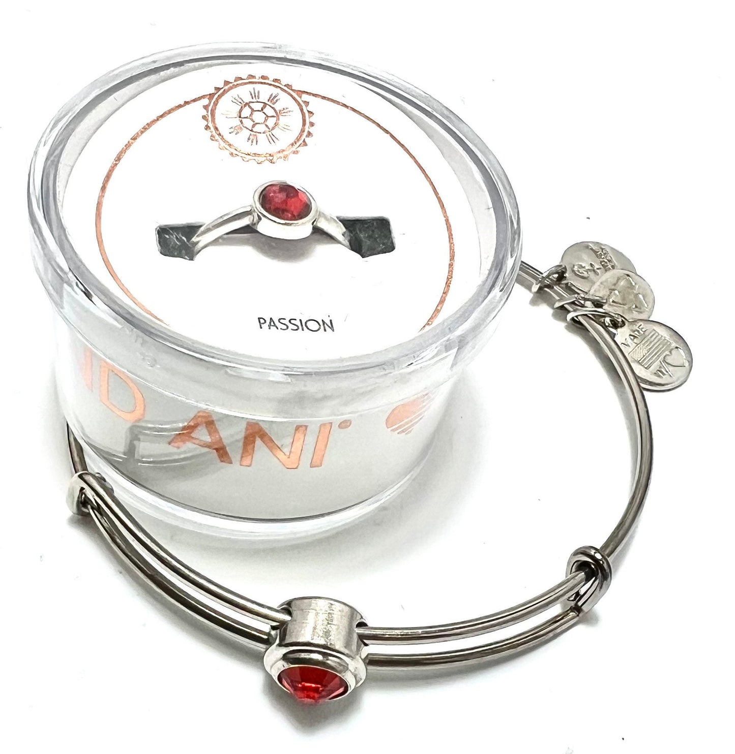 Alex and Ani - July Birth Siam Crystal Ring + Birth Crystal Slide Bangle Bracelet, Siam Swarovski Crystal, Gift for Her, One Size Fits All