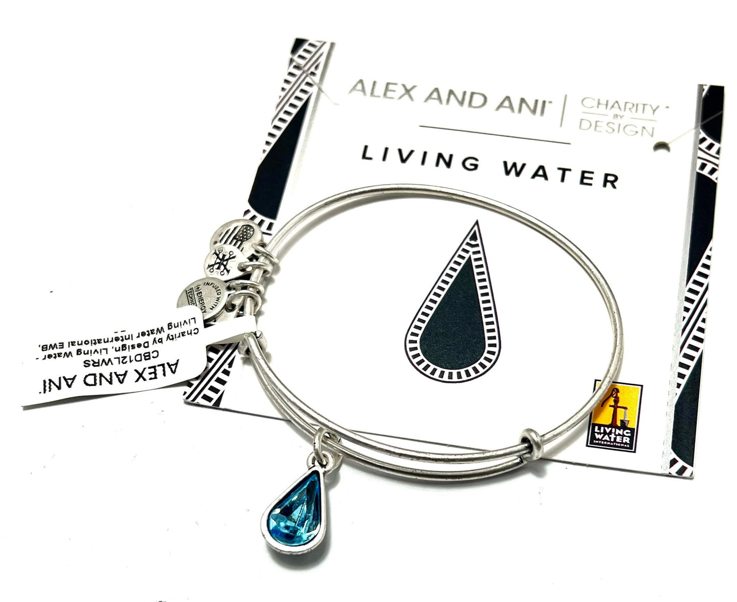 Alex and Ani - Living Water, March Birthstone, Clear Aquamarine Crystal Bangle, Rafaelian Silver Bracelet NWT + Card in Box, Gift for Her