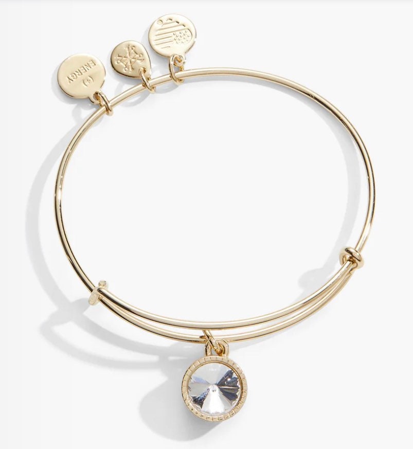 Alex and Ani - April Birthstone, Clear Crystal Charm Bangle, Rafaian Silver, Stackable Bracelet, NWT + Card, Gift for Her