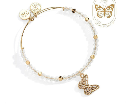 Alex and Ani - Filigree Butterfly Charm Crystal Beaded Bangle, Rafaelian Gold, Limited Edition