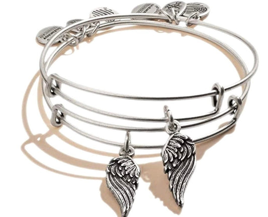 Alex and Ani - Wings Charms Bangle Bracelets , Set of 2 Bracelets, Rafaelian Silver, Gift for You and Your BFF