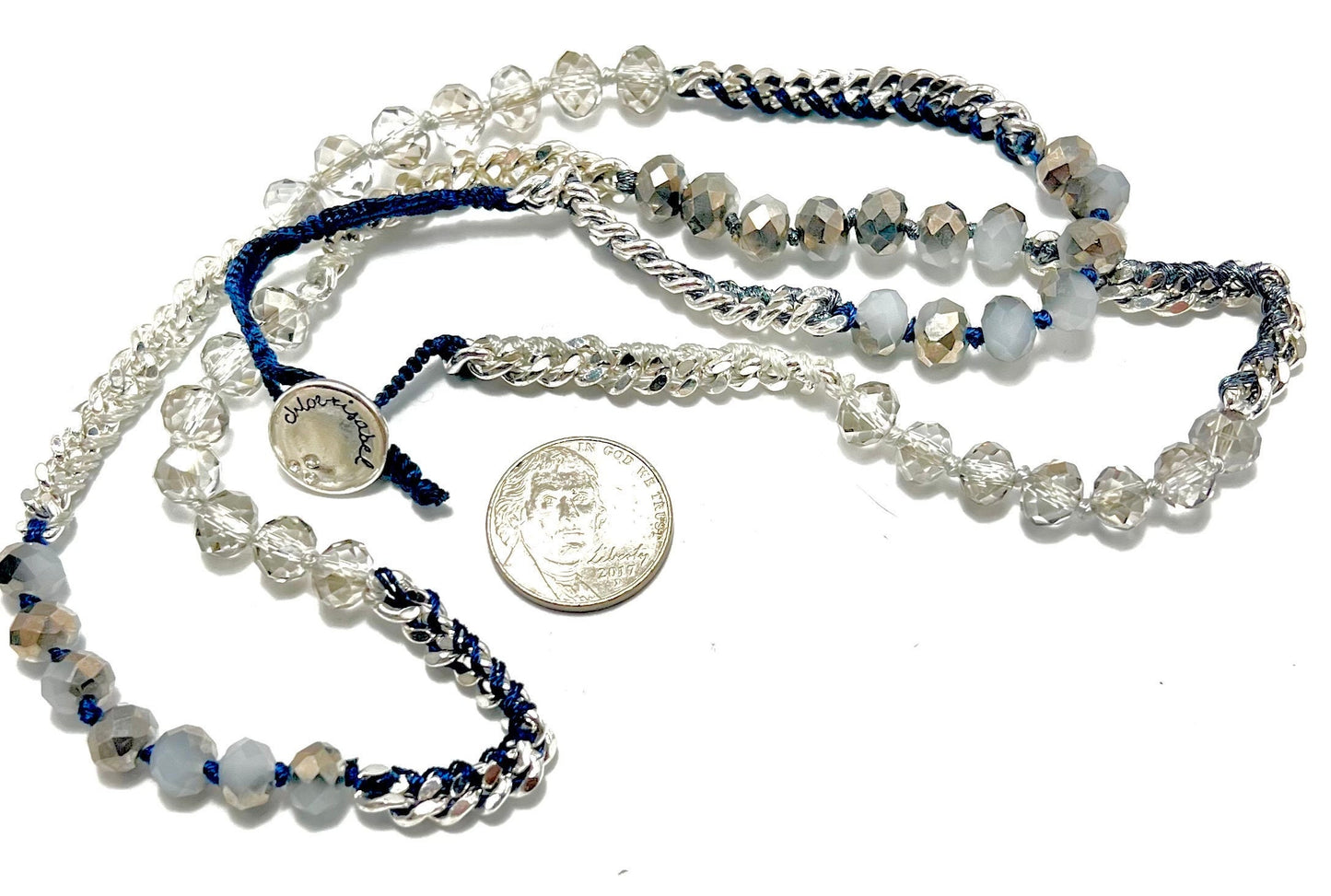 Chloe + Isabelle - Blue Cord, Faceted Crystal Bead & Chain 4 Times Wrap Bracelet or 29 1/2” Necklace, Gift for Her, NWOT