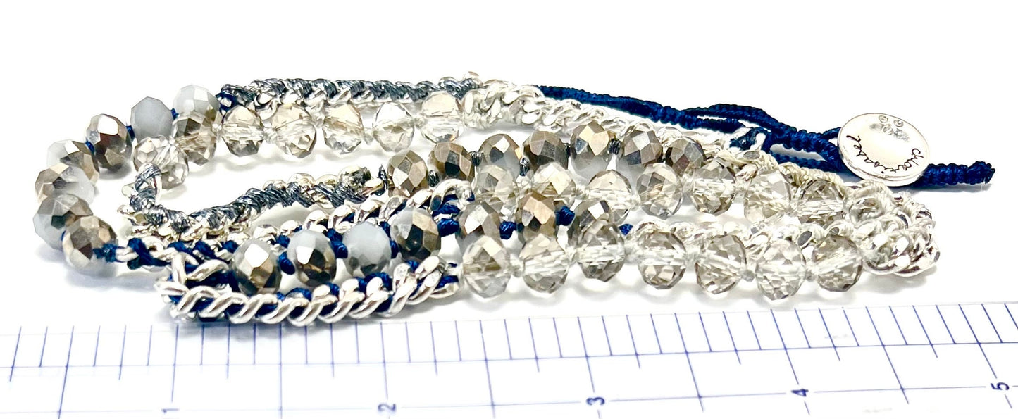 Chloe + Isabelle - Blue Cord, Faceted Crystal Bead & Chain 4 Times Wrap Bracelet or 29 1/2” Necklace, Gift for Her, NWOT