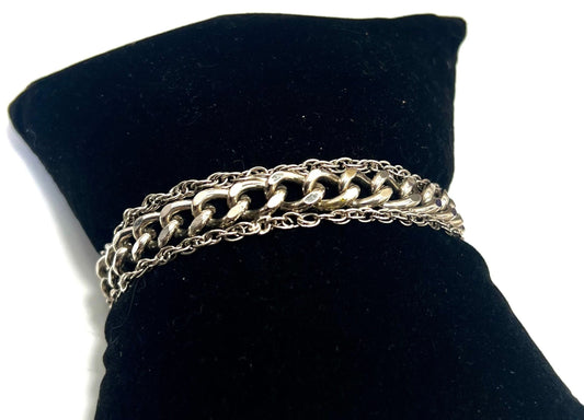 Chain Bracelet, 1/2” Wide Stainless Steel Cuban Chain w/Smaller Chain on Both sides, 7” Long Bracelet, New Without Tags, Gift for Her