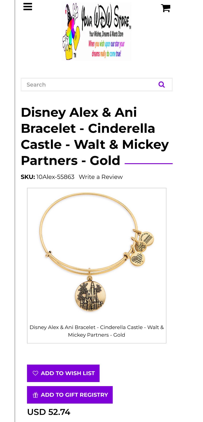Alex and Ani - Walt & Mickey Partnership, Park Exclusive Cinderella’s Castle Charm Bangle Bracelet