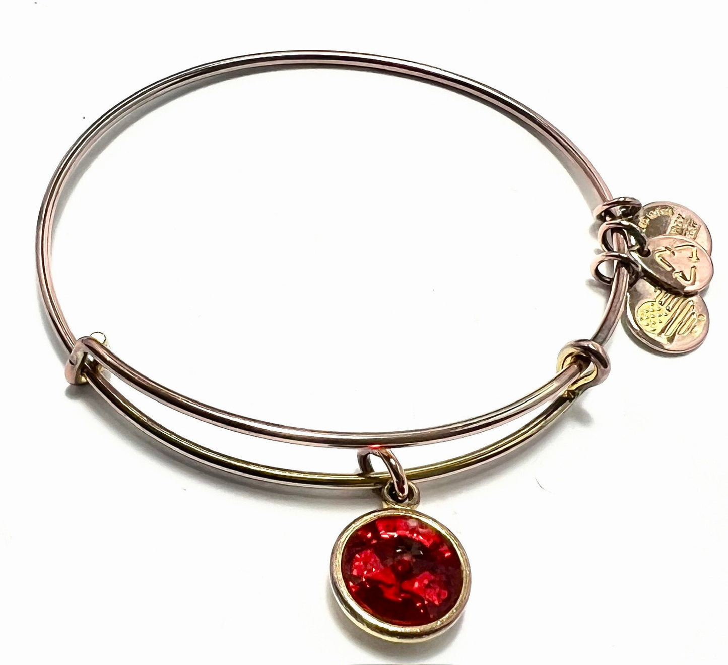 Alex and Ani - July Birthstone Crystal Siam, Swarovski Crystal Charm Bangle, Rafaelian Silver/Rose Gold/Gold, Collectors Gift for Her