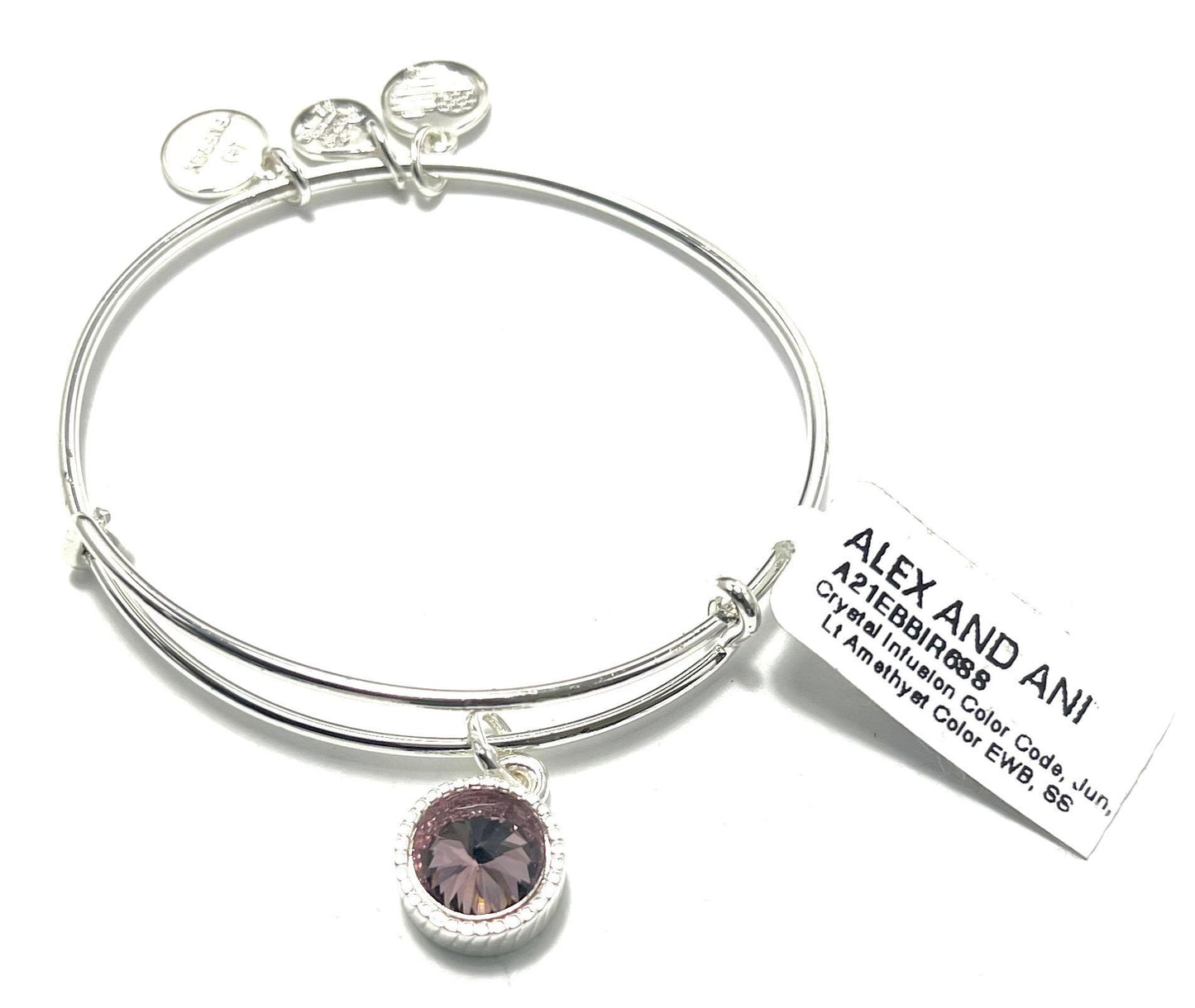 Alex and Ani - June Birthstone, Swarovski Crystal Charm Bangle, Rafaelian Shiny Silver/Shiny Gold, Stackable, Collectable Gift for Her, NWOT