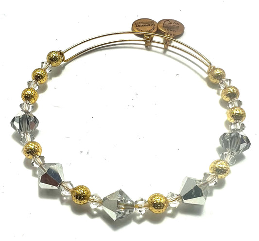 Alex and Ani - Clear Bicone Swarovski Crystal Beaded Bangle, Rafaelian Gold, Adjustable and Stackable, Collectable, Gift for Her