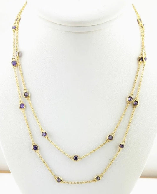 Nolan Miller Designer Station Necklace - Purple CZ and Gold - New With Tags, Gift for Her, 37” Long