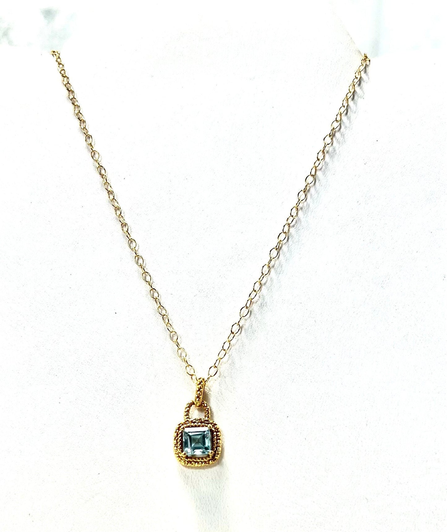 Genuine Real Diamond Accent Blue Topaz with 24” Gold Filled Adjustable Cable Chain