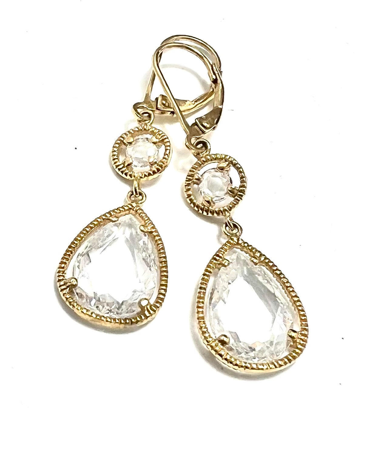 Dangle Pierced Earrings, 14kt Gold Plated Over Sterling Silver Teardrop on Lever Back Ear Wires