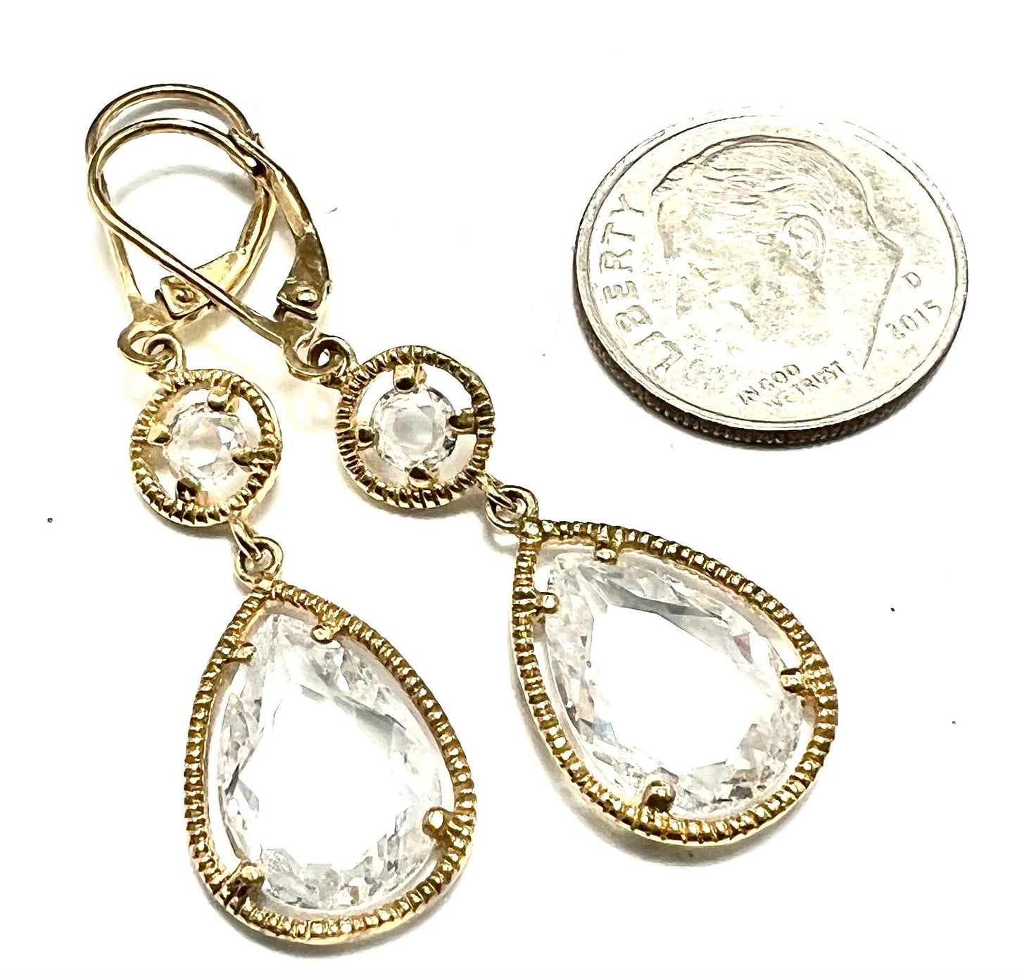 Dangle Pierced Earrings, 14kt Gold Plated Over Sterling Silver Teardrop on Lever Back Ear Wires