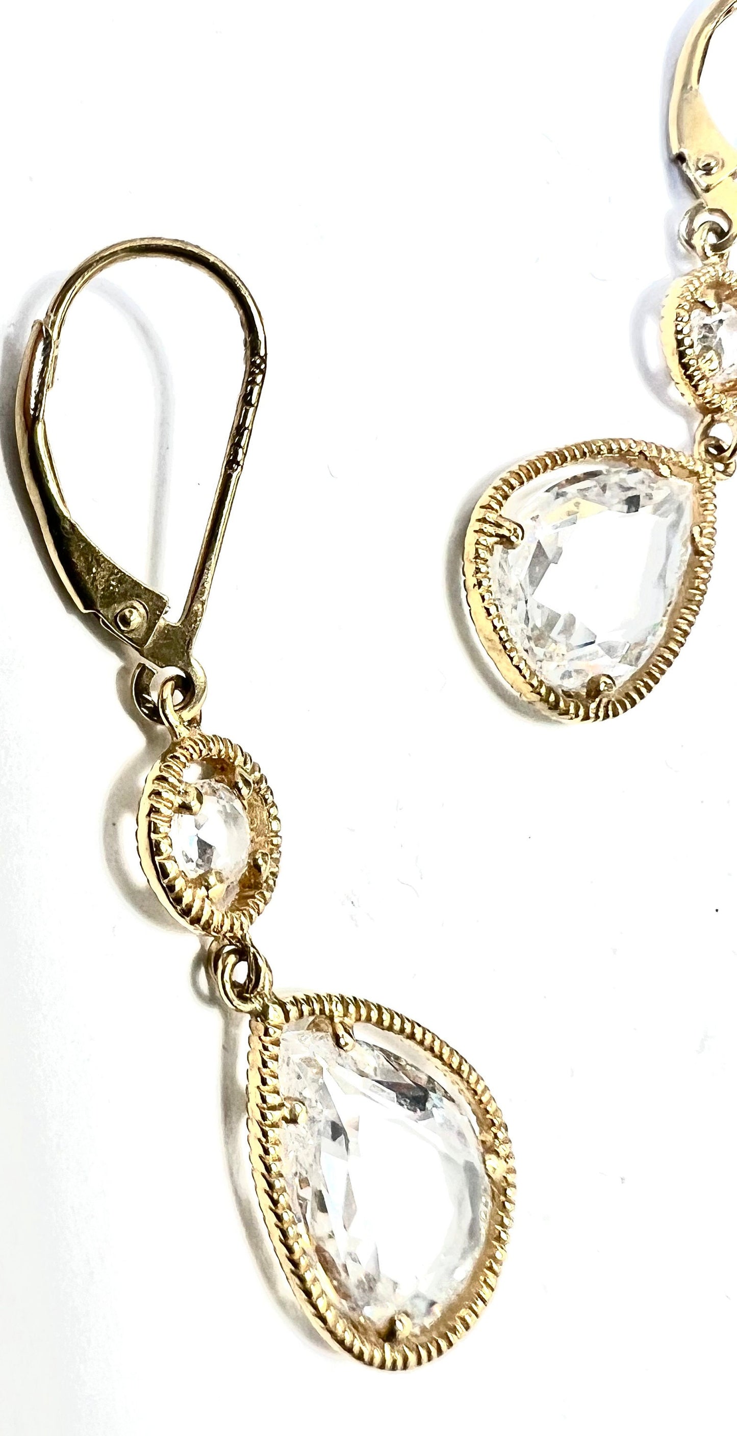 Dangle Pierced Earrings, 14kt Gold Plated Over Sterling Silver Teardrop on Lever Back Ear Wires