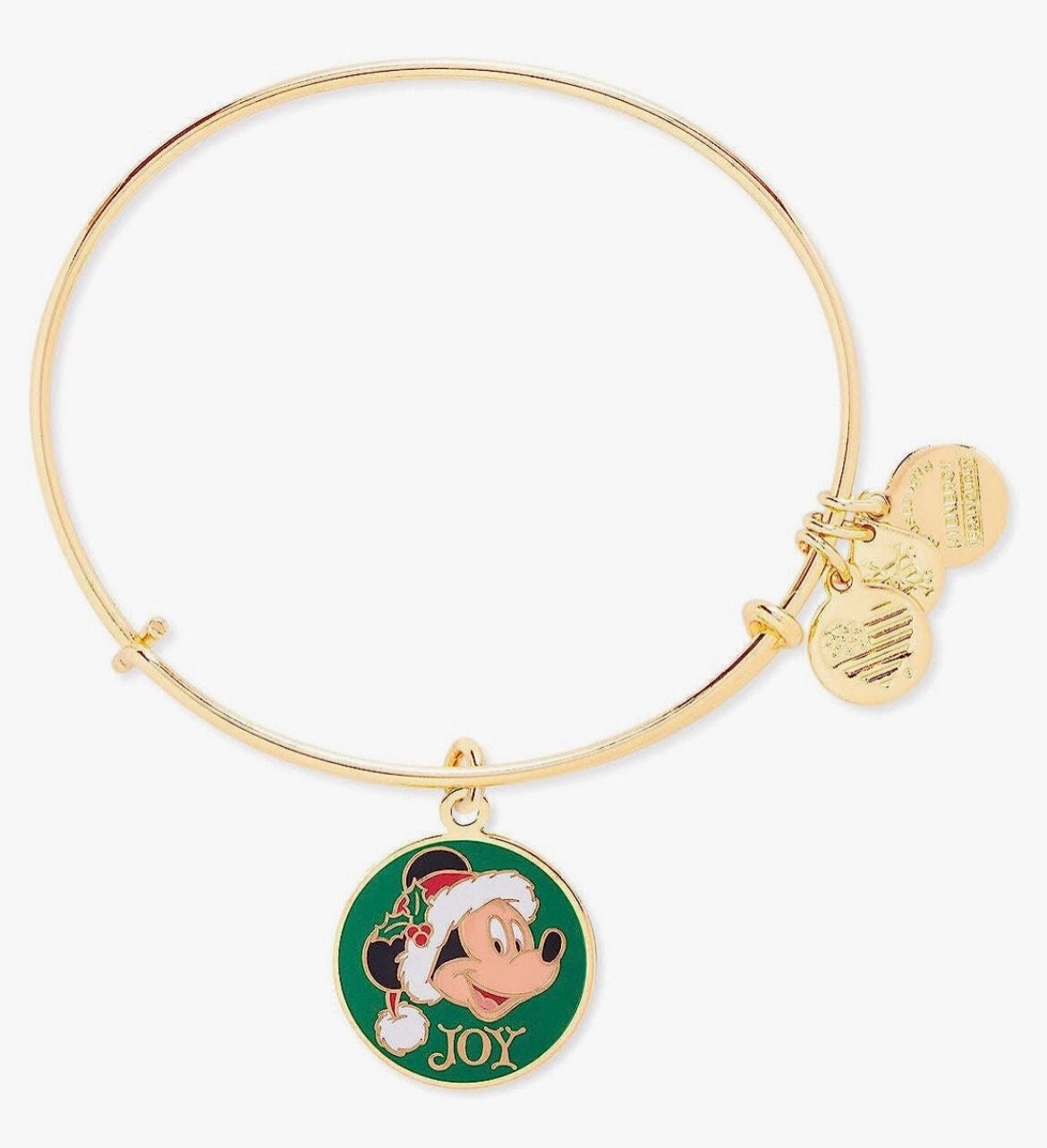 Alex and Ani - Disney Park Exclusive - Mickey Mouse Santa Joy Charm, Bangle Bracelet Rafaelian Shiny Gold, Collector’s Gift for Her