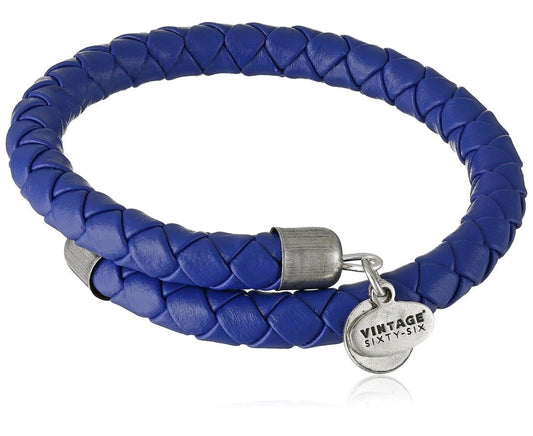 Alex and Ani - Coastal Odyssey Navy Blue Leather Wrap Vintage 66 Bracelet Rafaelian Silver End Caps, Stackable, Adjustable, Gift for Her