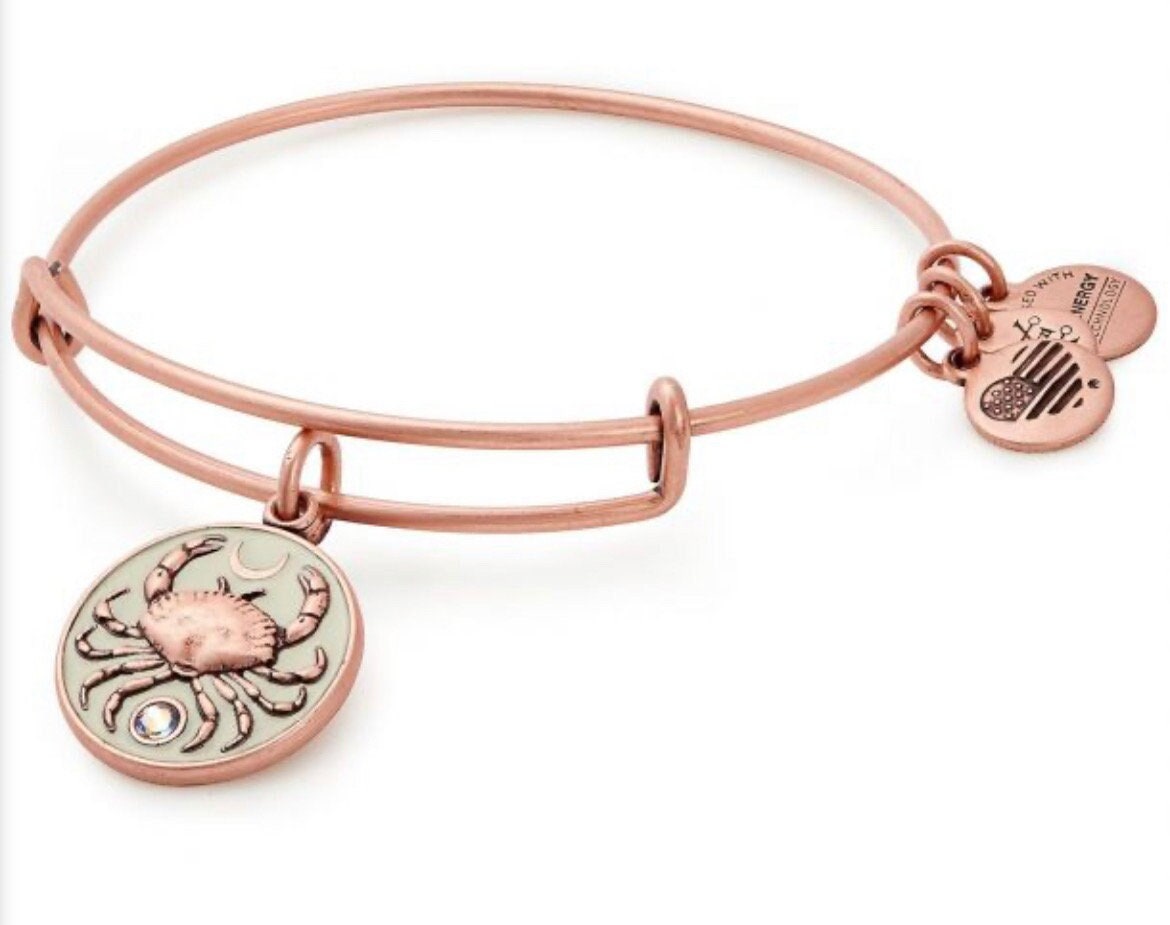 Alex and Ani - Crab Color Infused w/Swarovski Crystal Adornment, Cancer Zodiac Charm Bangle Bracelet, Rafaelian Rose Gold, Gift For Her NWOT