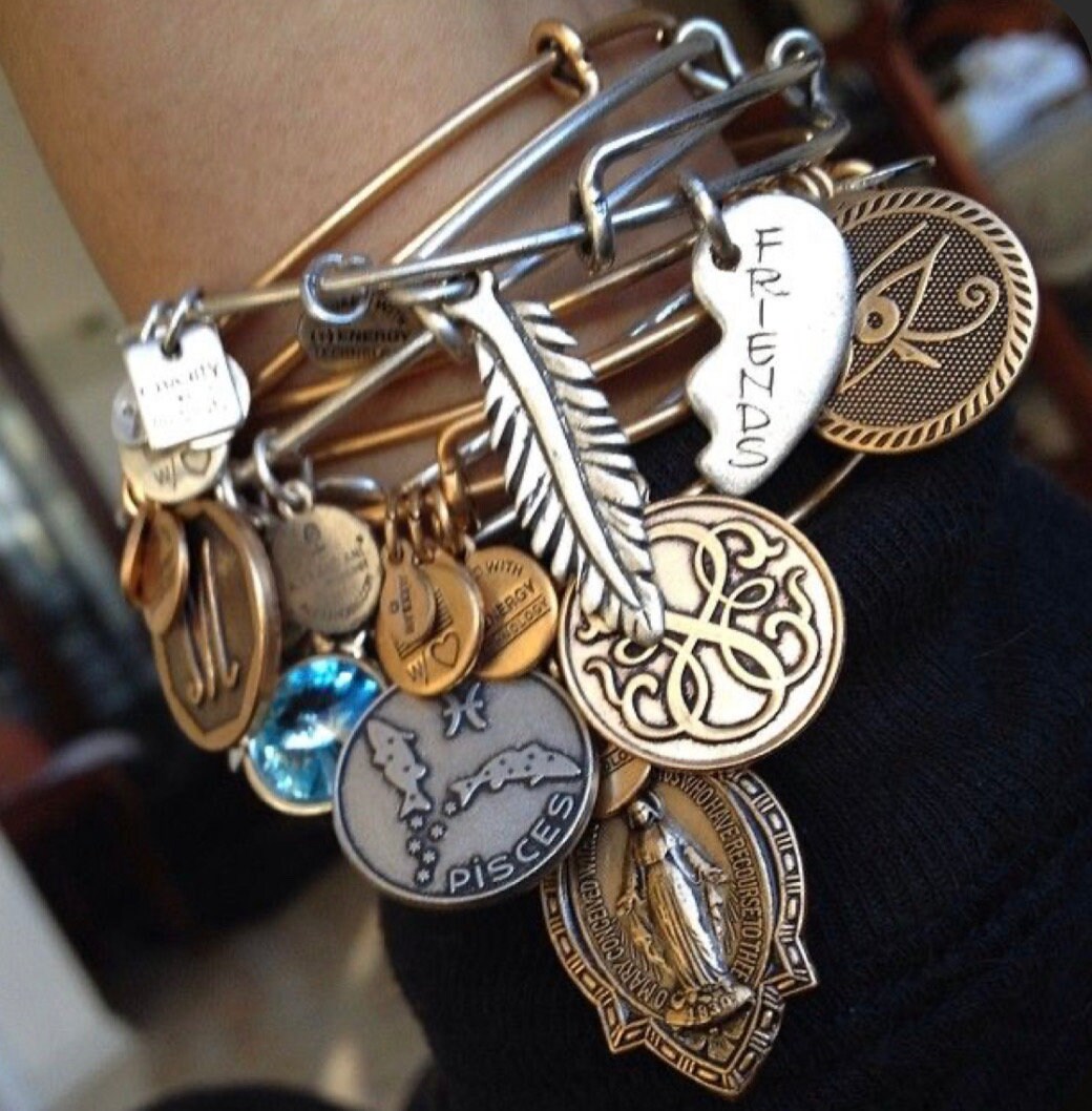 Alex and Ani - “Best” or ”Friends” Charms Bangle Bracelet , 1 of Set, Rafaelian Silver/Gold, Gift for You or Your BFF, Best Friends