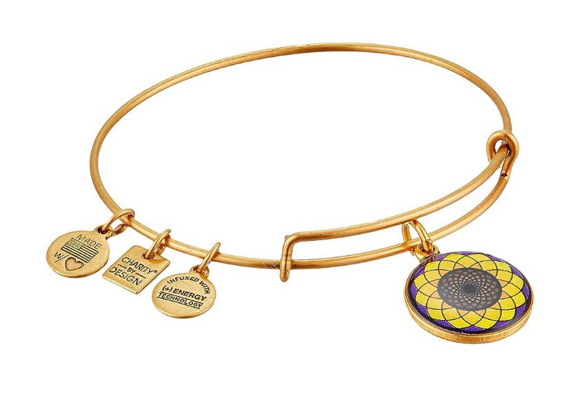 Alex and Ani - Sunflower Charm Shiny Silver/Gold Bangle for Alzheimer’s, Charity by Design, Adjustable Collector’s Bracelet, Gift for Her