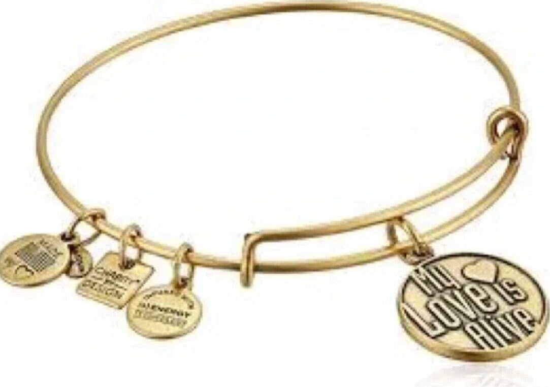 Alex and Ani - My Love Is Alive Charm Bangle, Charity By Design, Gift for Her in Rafaelian Gold/Silver, Collector’s Gift for Her.