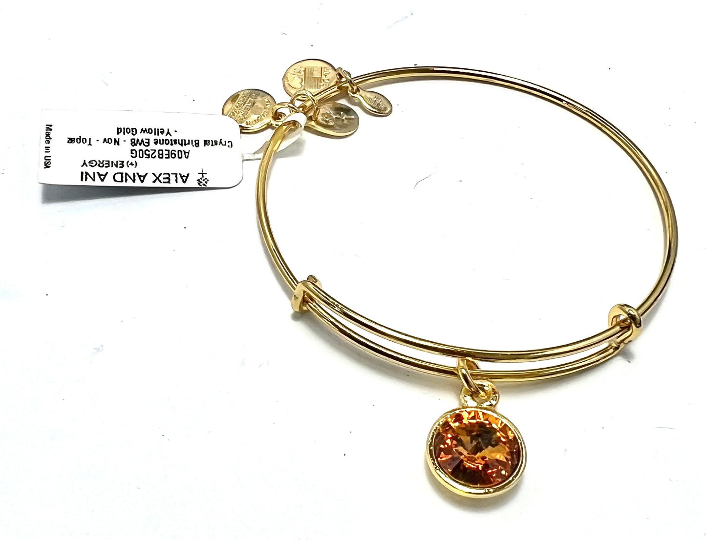 Alex and Ani - November Birthstone Swarovski Topaz Crystal Charm Bangle, Rafaelian Silver/Shiny Gold, Stackable, Gift for Her