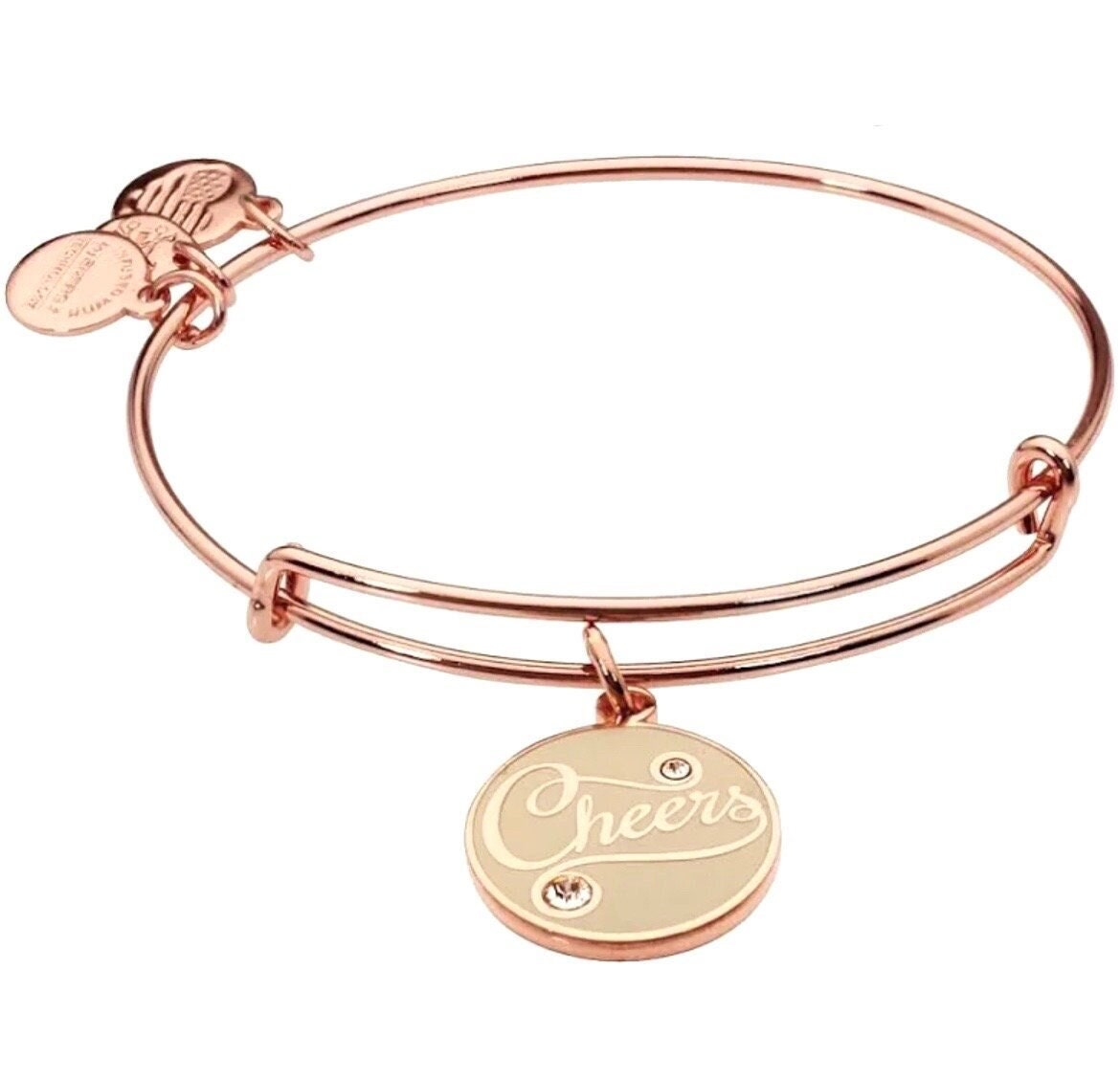 Alex and Ani - Cheers with Swarovski Crystals Charm Bangle Rafaelian Rose Gold/Gold, EUC, Adjustable & Stackable, Collector’s Gift for Her