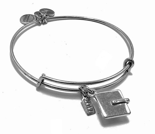 Alex and Ani - Congratulations Grad Cap w/Tassel & w/2017  Charm Bangle Bracelet, Duo Charm Rafaelian Silver, NWOT, Collector’s Gift for Her