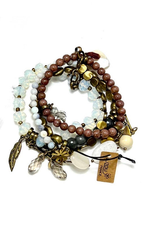 Lizou Collection - 4 Stretch Bracelets Various Charms, & Crystals