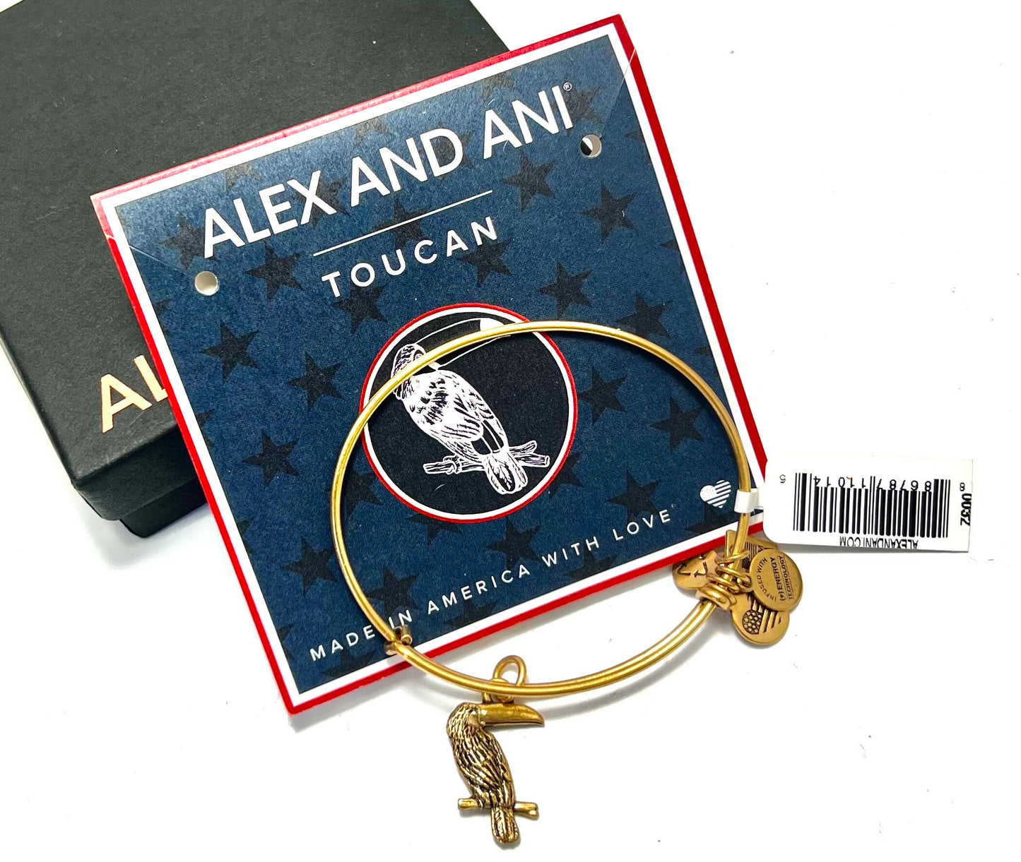 Alex and Ani - Team USA Toucan Charm, Charity by Design, Rafaelian Gold/Silver, Bangle Bracelet, Collectable Gift for Her, NWT + Card