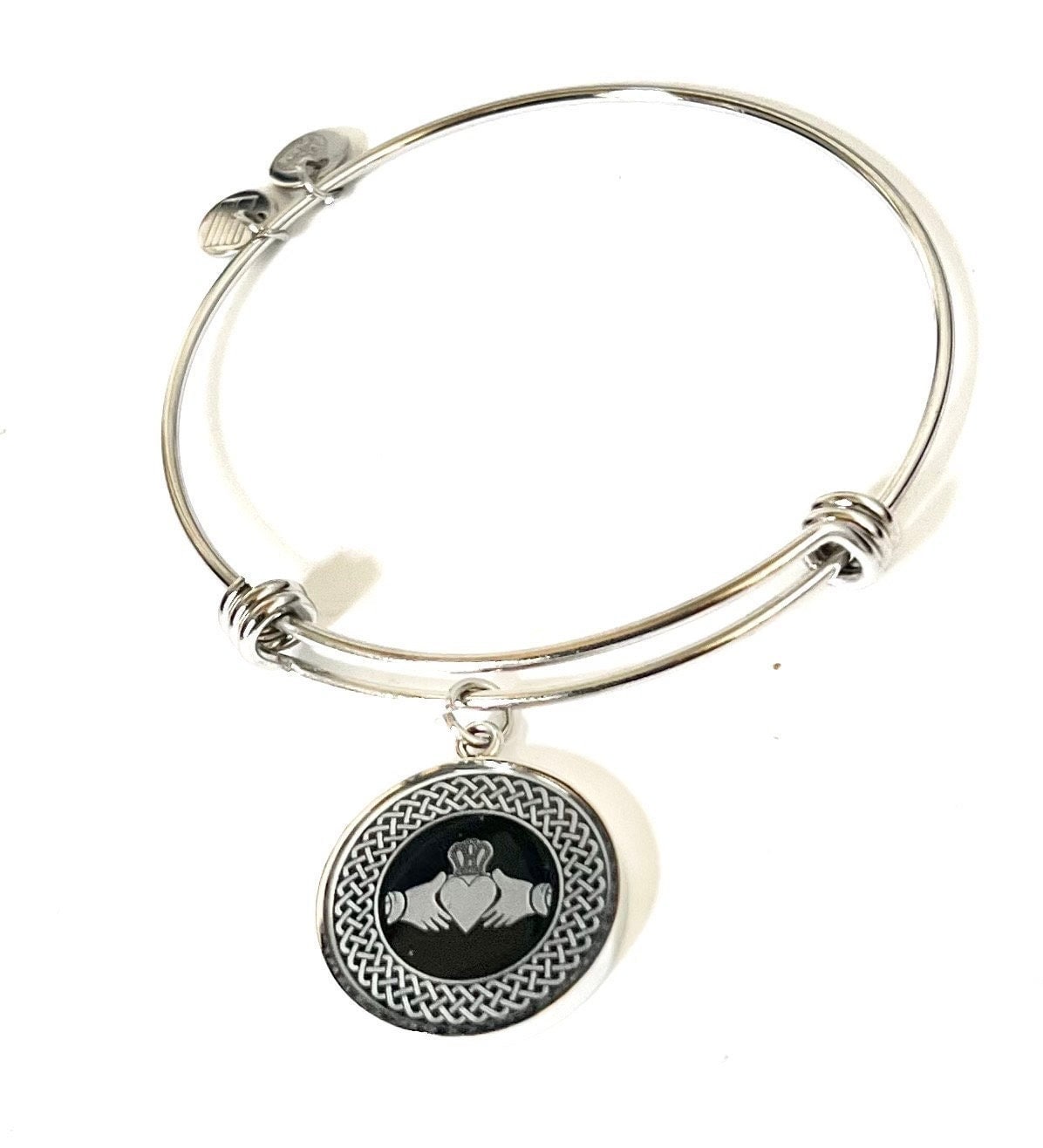 Eire In My Blood - Claddagh Charm Bangle Bracelet, Stainless Steel, Adjustable & Stackable, NWOT, Gift For Her