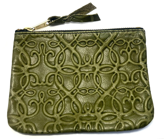 Alex and Ani - Fern Leather Zip Pouch for Gifting or Storage, Make-up Bag, Path of Life Embossed, Top Zipper, Collector’s Gift for Her NWOT