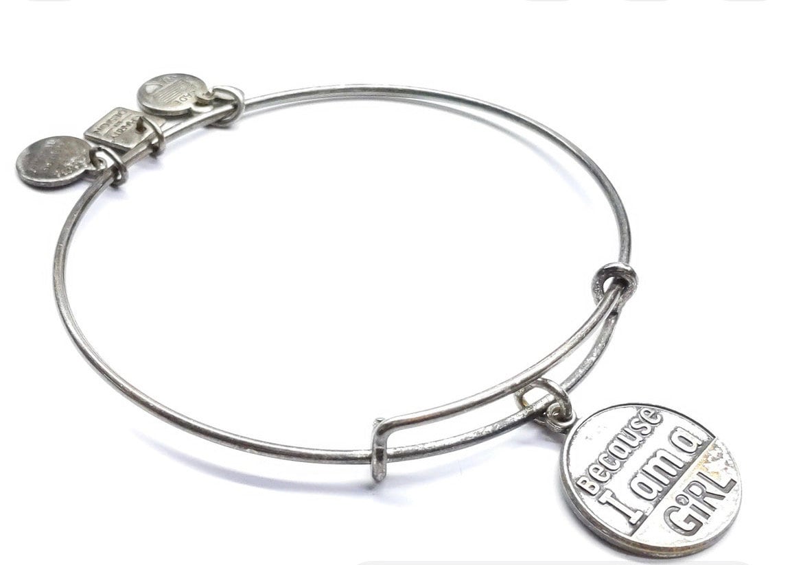 Alex and Ani - Because I Am A Girl Charm Bangle, Charity By Design, Gift for Her in Rafaelian Gold/Silver, Collectors Gift for Her.