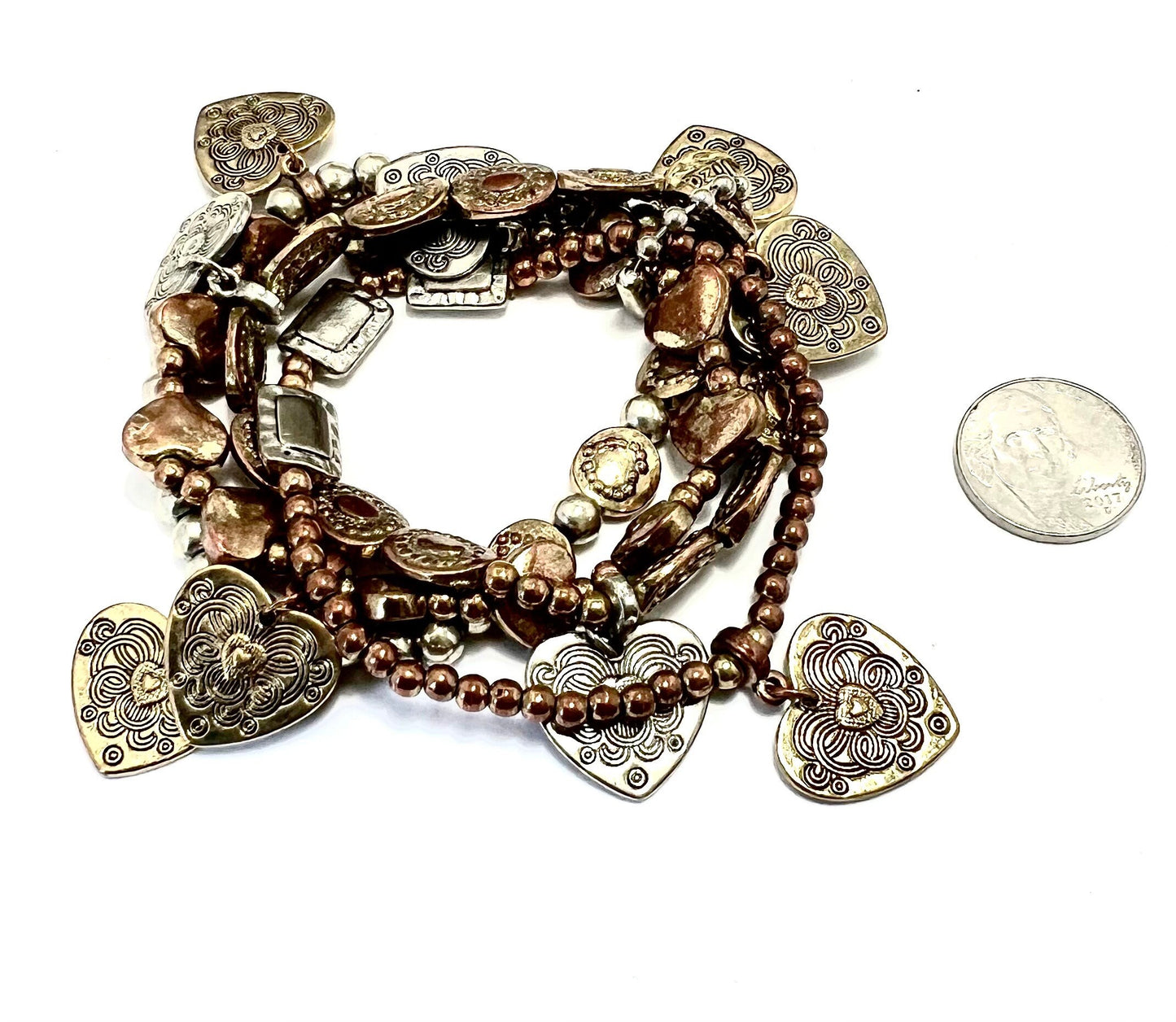 Lizou Collection - 4 Stretch Bracelets Hearts and Charms