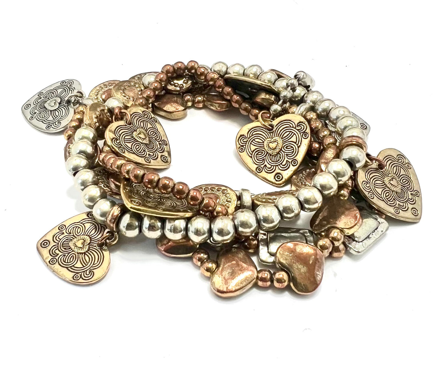 Lizou Collection - 4 Stretch Bracelets Hearts and Charms