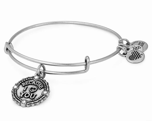 Alex and Ani - Because I Love You Charm Bangle Bracelet, Rafaelian Silver with Swarovski Crystals