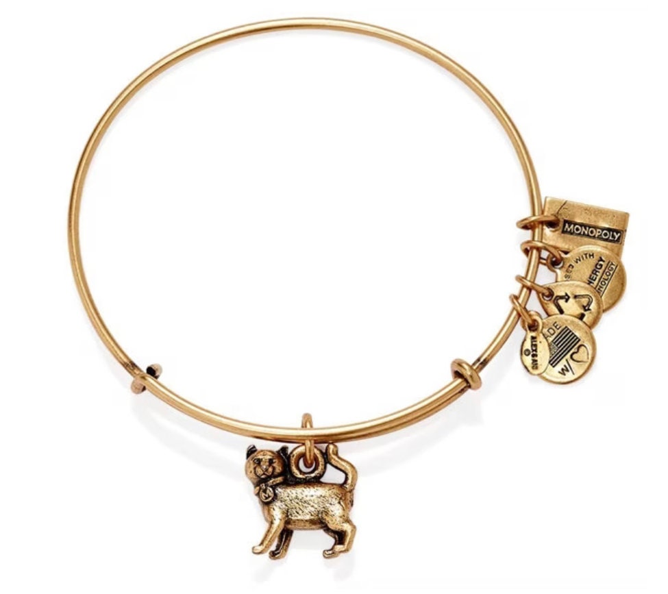 Alex and Ani - Monopoly Cat Charm Bangle, Cat Lover, Adjustable, Gift for An Animal Lover, Collectable Bracelet, Cat Gift for Her