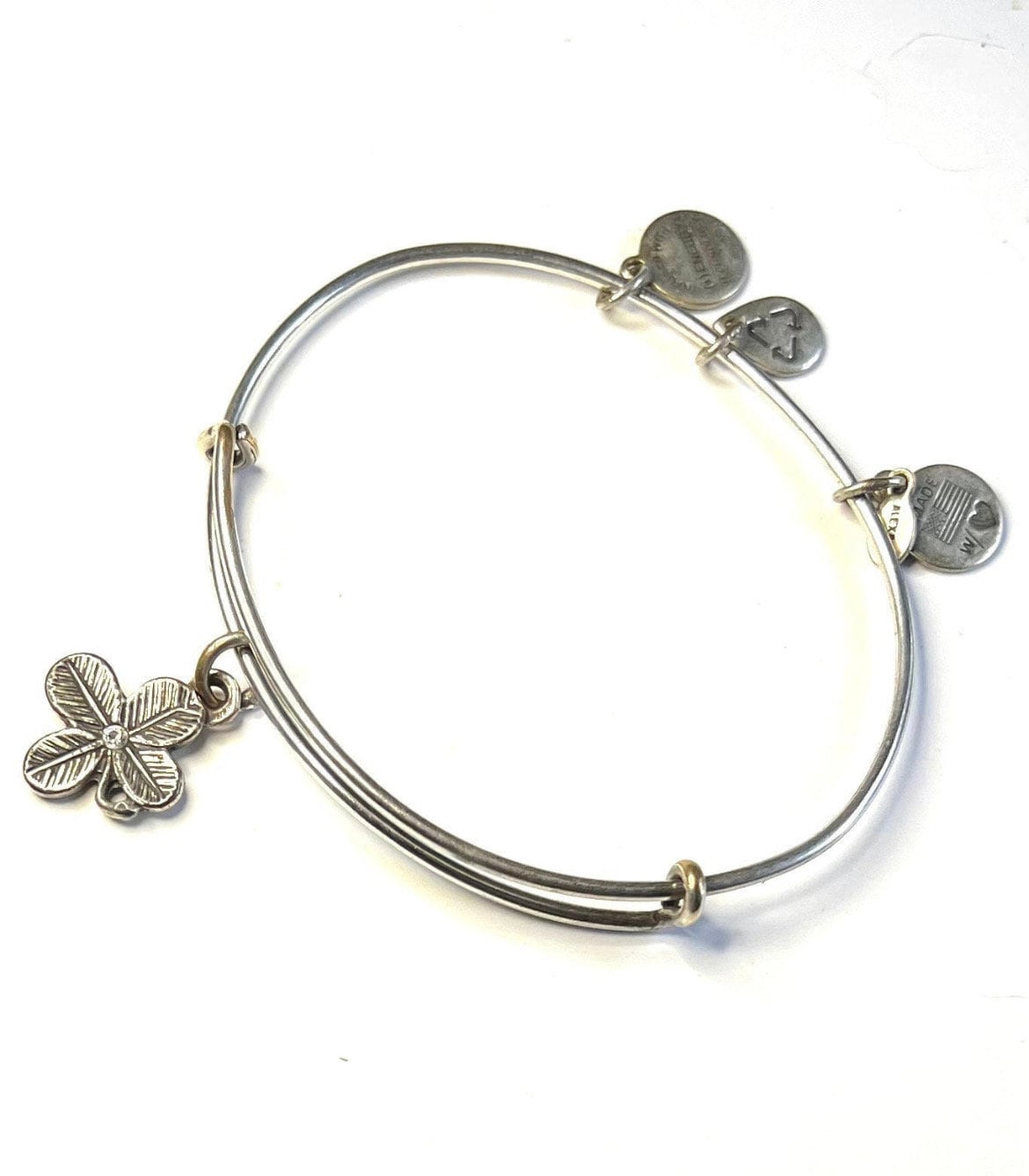 Alex and Ani -2 for 1- Claddagh with Clover Charm Bangle Bundle, Stackable & Adjustable Bracelets, Irish Charm, Rafaelian Gold/Silver EUC