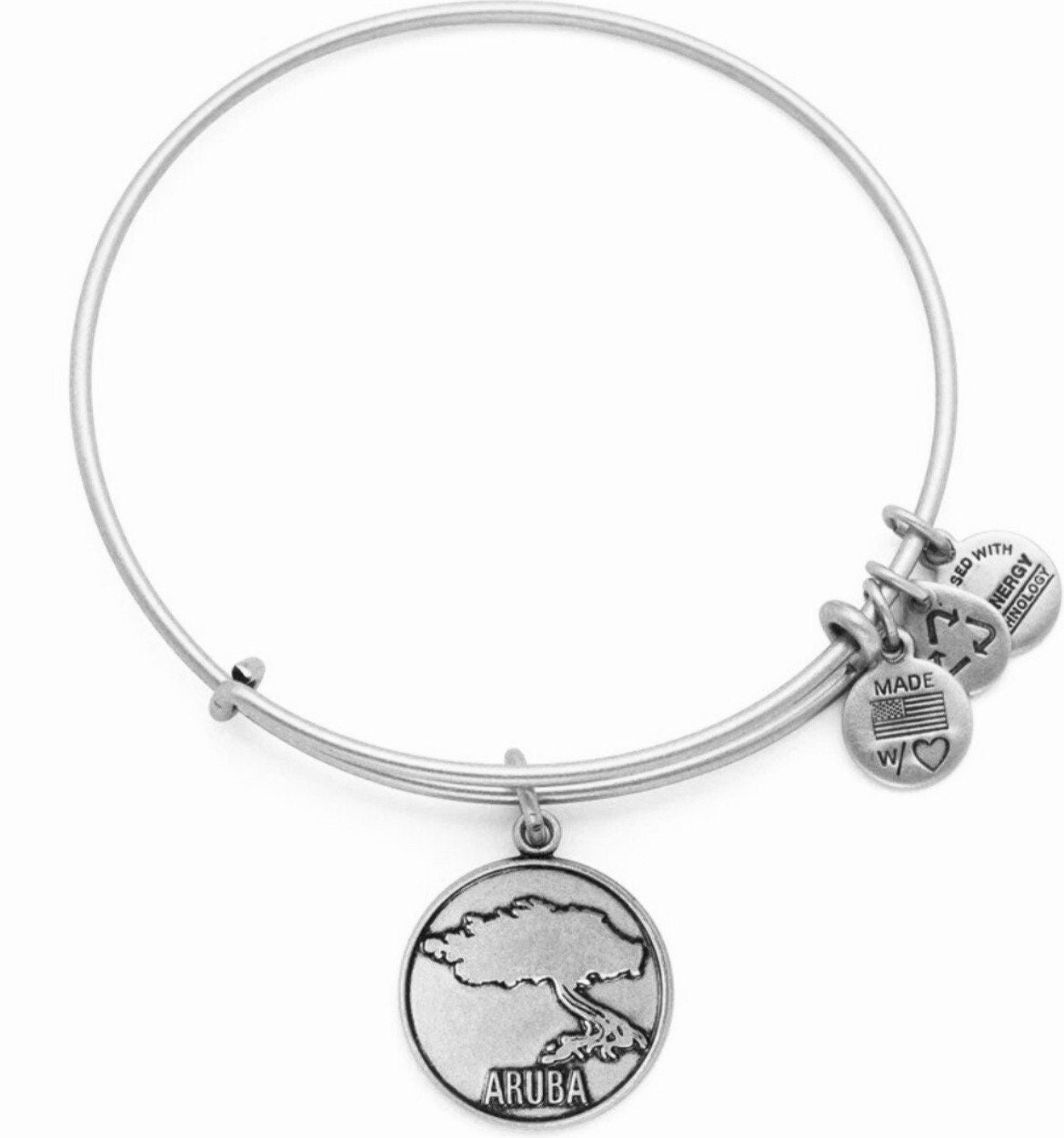 Alex and Ani - Destination Aruba Divi Tree Charm Rafaelian Gold/Silver Bangle Bracelet, Adjustable, Stackable, Collector’s Gift for Her