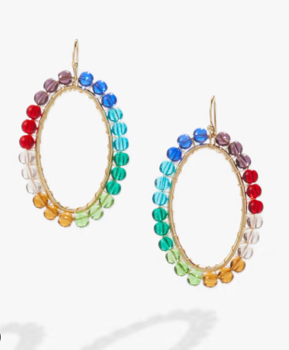 Alex and Ani - Rainbow Beaded Hoop Earrings, 14k Gold Filled Ear Wire, NWT + Card & Rainbow Pouch